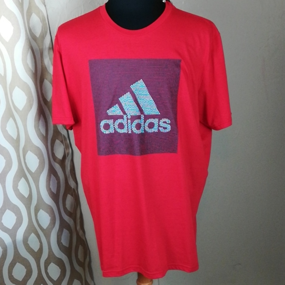ADIDAS red tee shirt logo